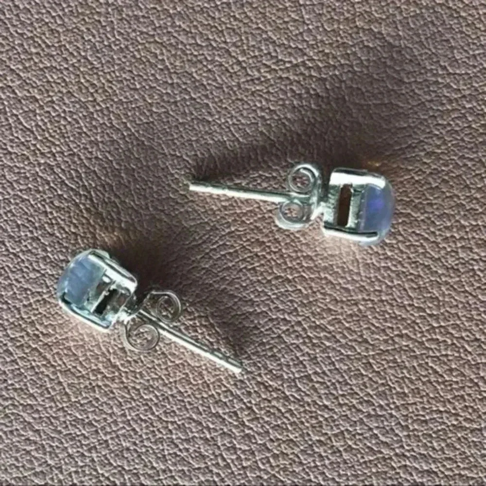 Authentic Ethiopian Opal & 925 Sterling Silver Stud Earrings Unisex NWT